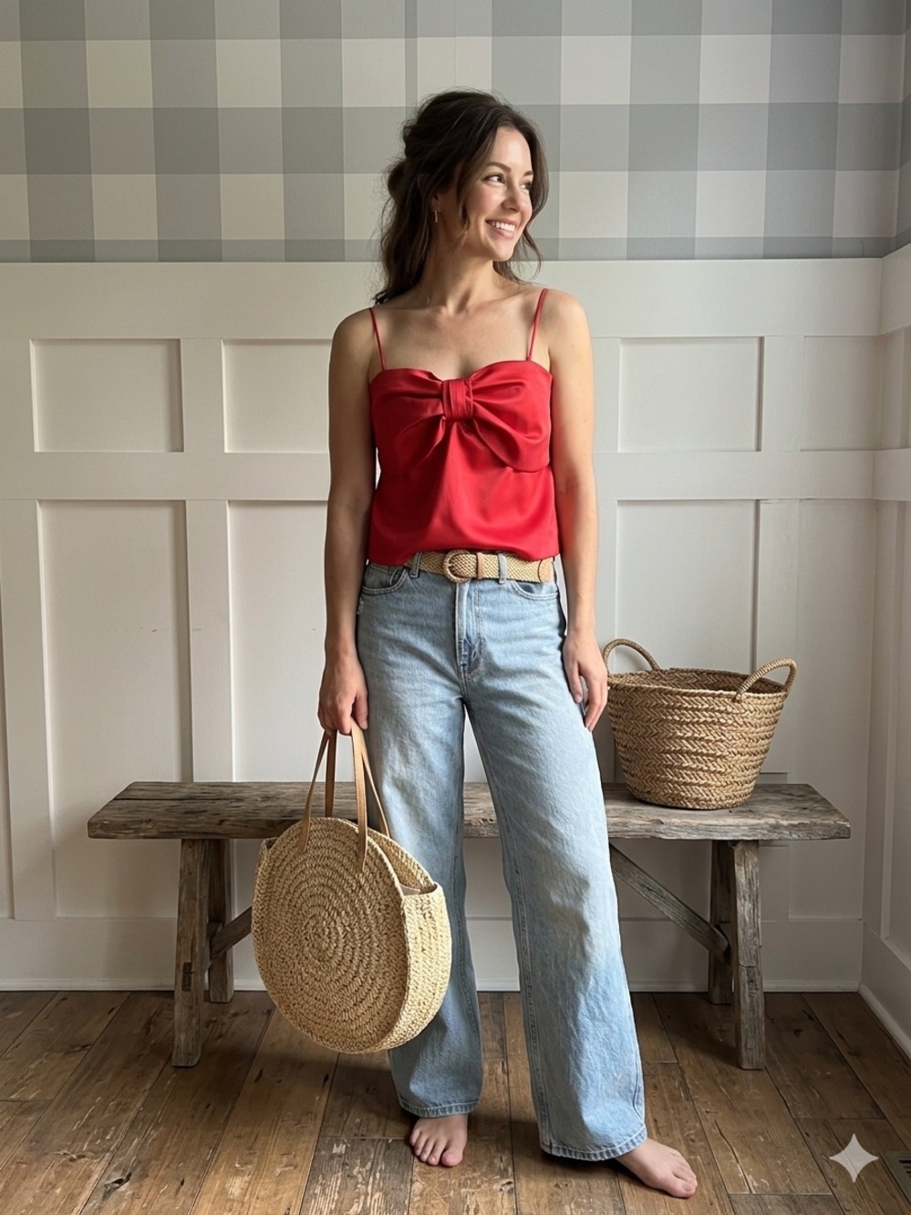LOFT Red Bow-Front‎ Spaghetti Strap Tank Size 10